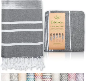 Premium Turkish Beach Towel (35”x67”) Suitable for Adults and Kids 100% Natural Cotton Quick Dry and Sand Free Turkish Towel Beach Blanket– Black Color