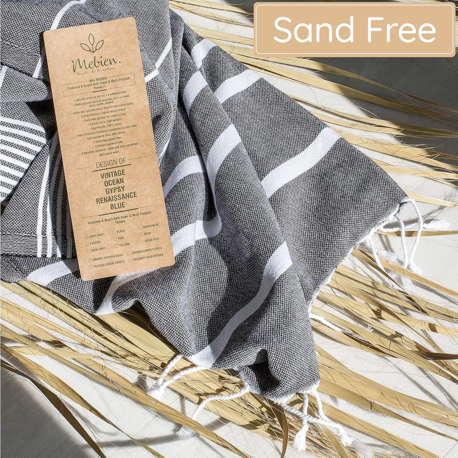 Premium Turkish Beach Towel (35”x67”) Suitable for Adults and Kids 100% Natural Cotton Quick Dry and Sand Free Turkish Towel Beach Blanket– Black Color