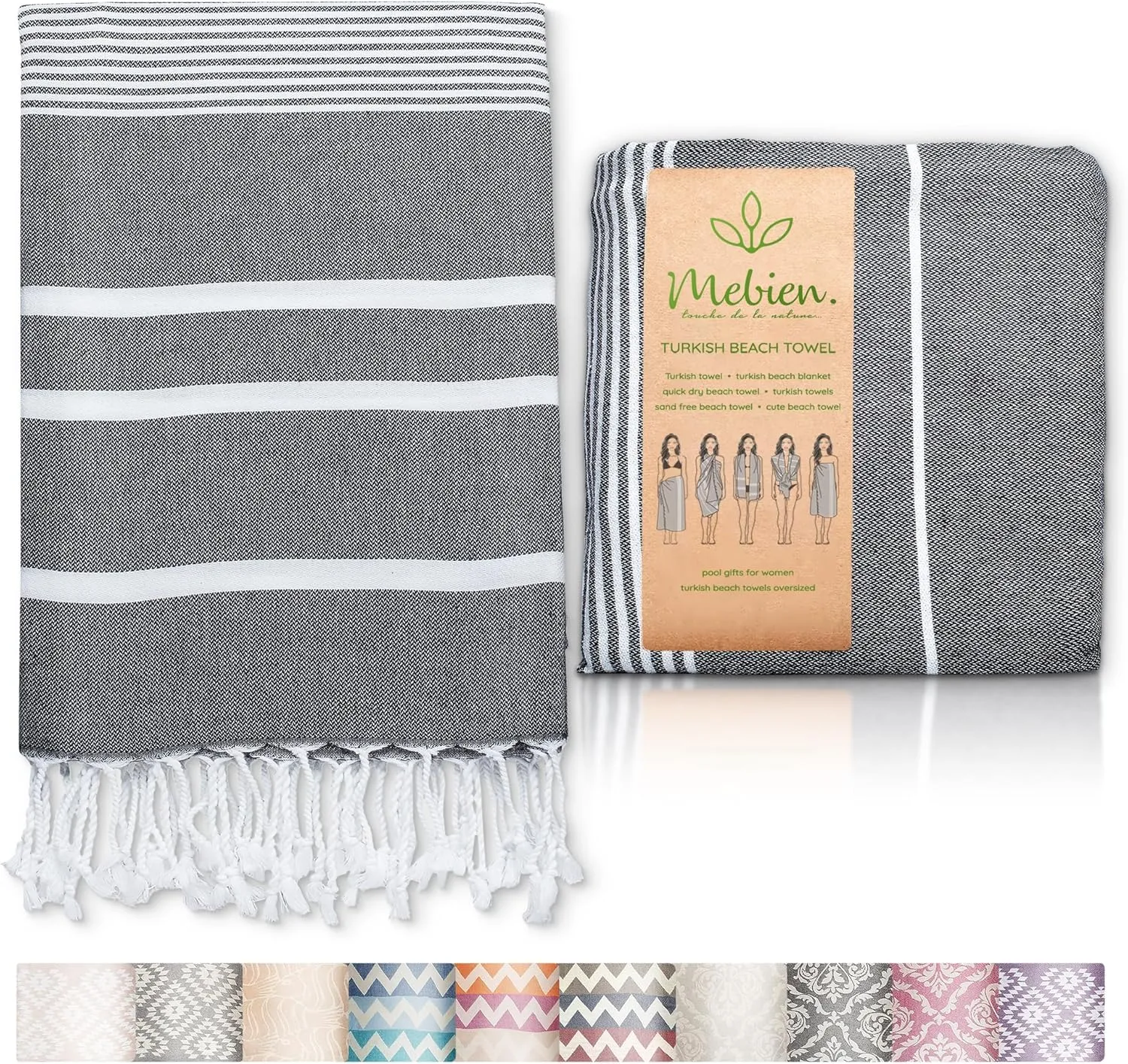 Premium Turkish Beach Towel (35”x67”) Suitable for Adults and Kids 100% Natural Cotton Quick Dry and Sand Free Turkish Towel Beach Blanket– Black Color