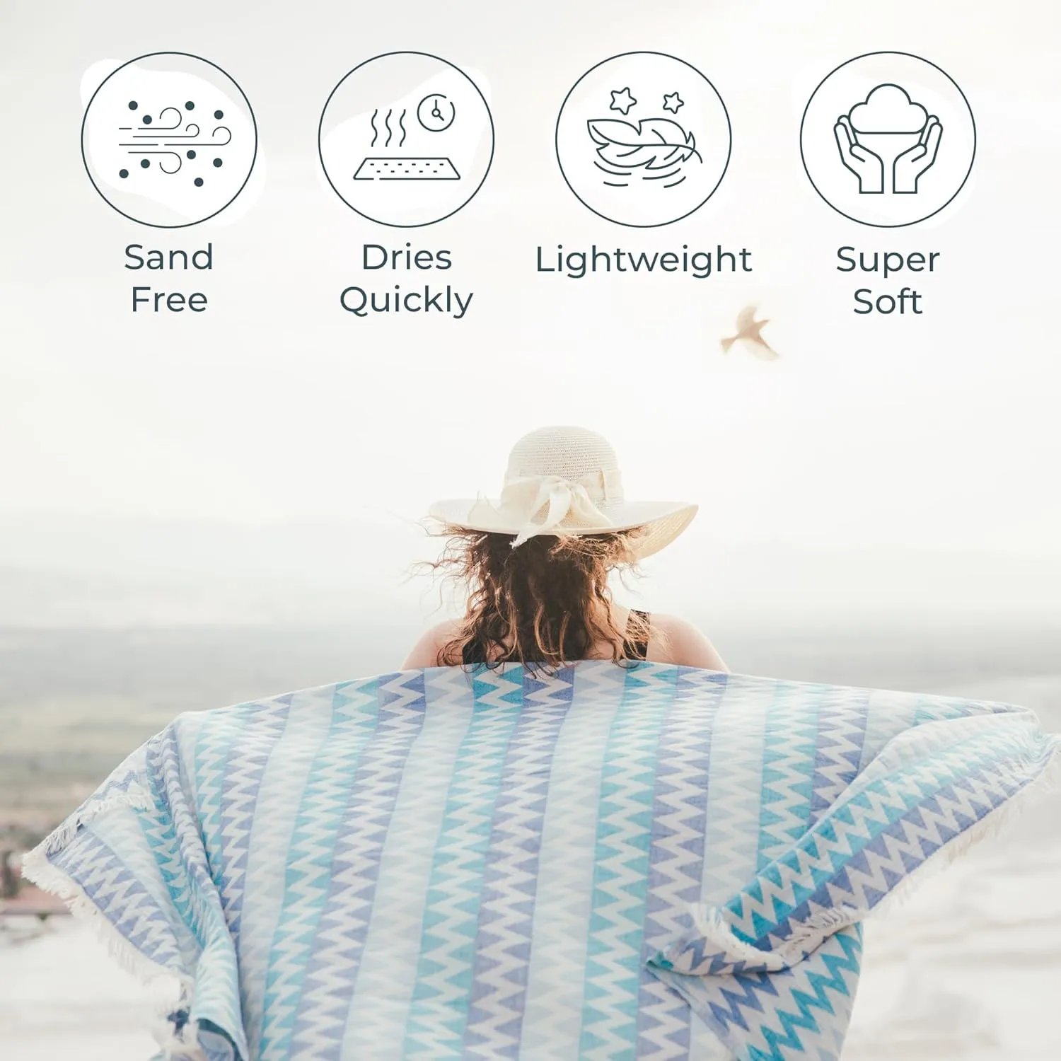 Premium Turkish Beach Towel (35”x67”) Suitable for Adults and Kids 100% Natural Cotton Quick Dry and Sand Free Turkish Towel Beach Blanket– Zig Zag Blue Color