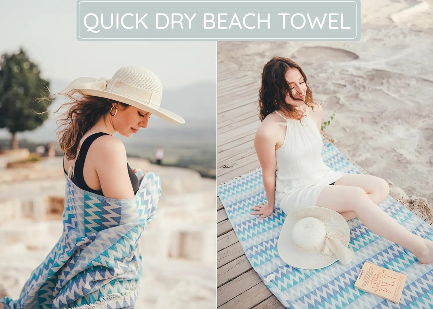 Premium Turkish Beach Towel (35”x67”) Suitable for Adults and Kids 100% Natural Cotton Quick Dry and Sand Free Turkish Towel Beach Blanket– Zig Zag Blue Color