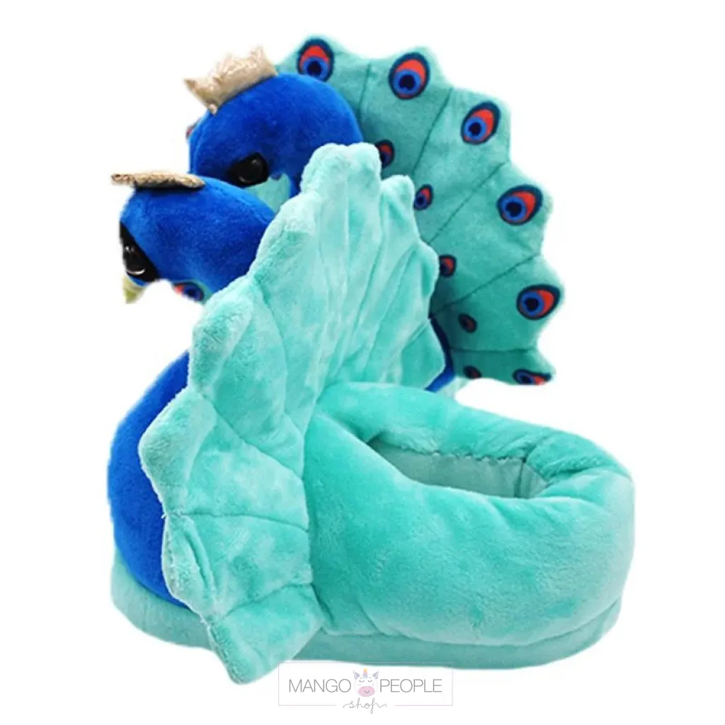 Pretty Plush Peacock Slippers