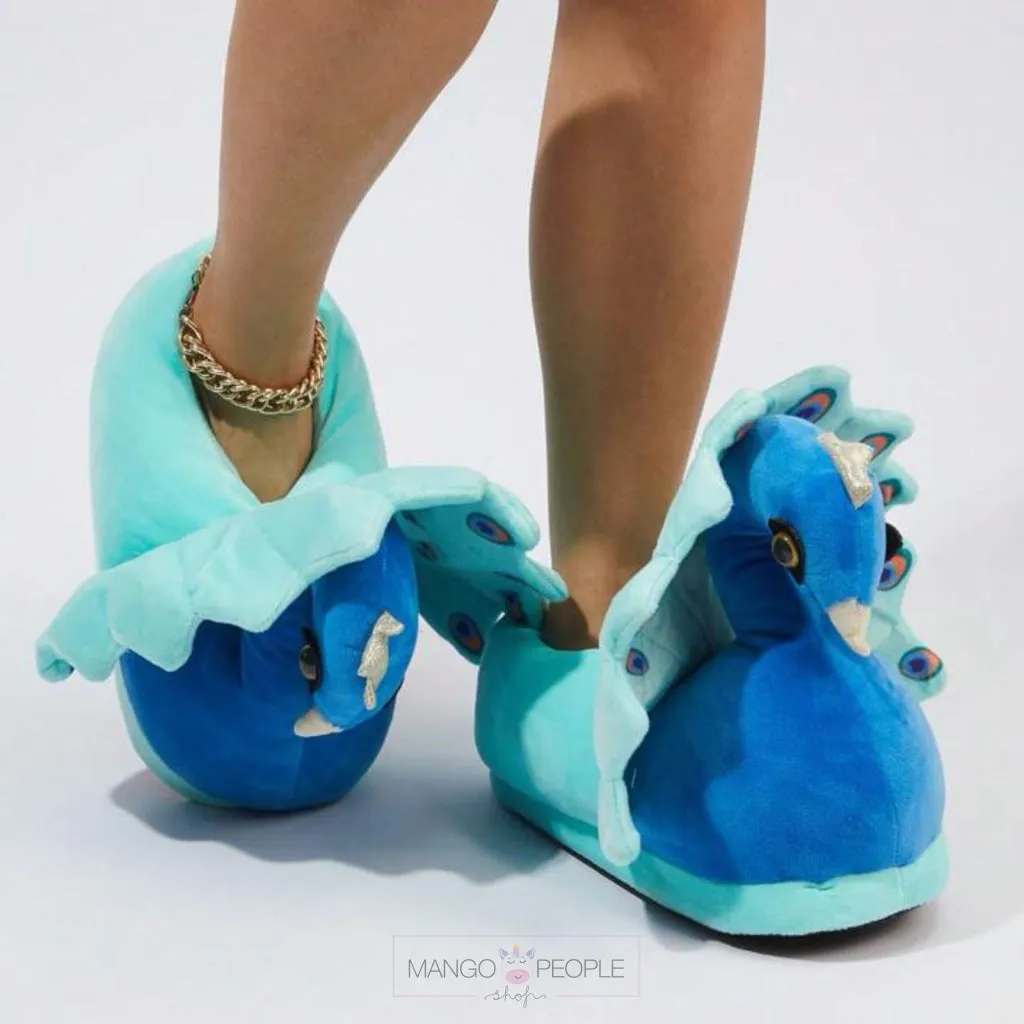 Pretty Plush Peacock Slippers