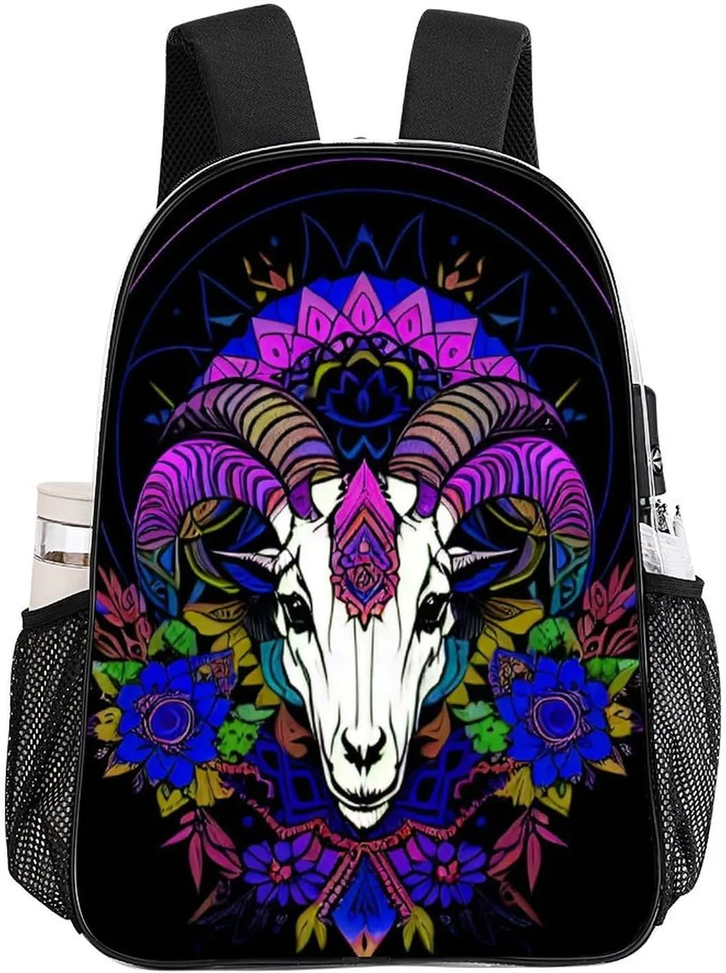 Psychedelic Goat Skull Art Daypack Transparent Anti-Theft Multipurpose Bookbag Big Capacity Gym Outdoor Hiking Backpack With Adjustable Shoulder Straps