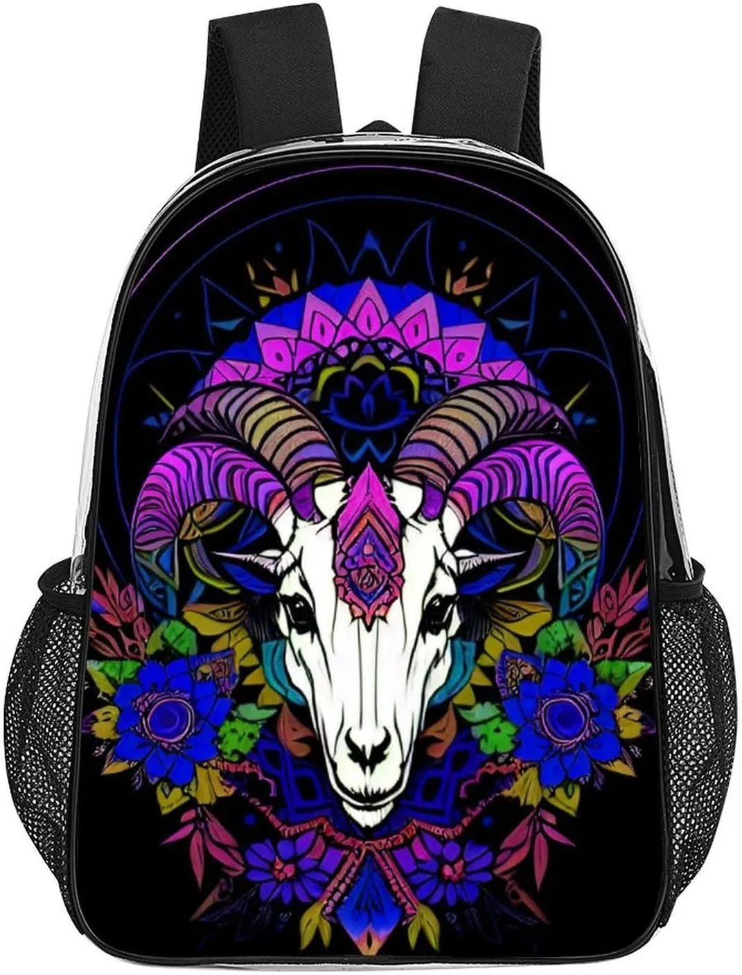 Psychedelic Goat Skull Art Daypack Transparent Anti-Theft Multipurpose Bookbag Big Capacity Gym Outdoor Hiking Backpack With Adjustable Shoulder Straps