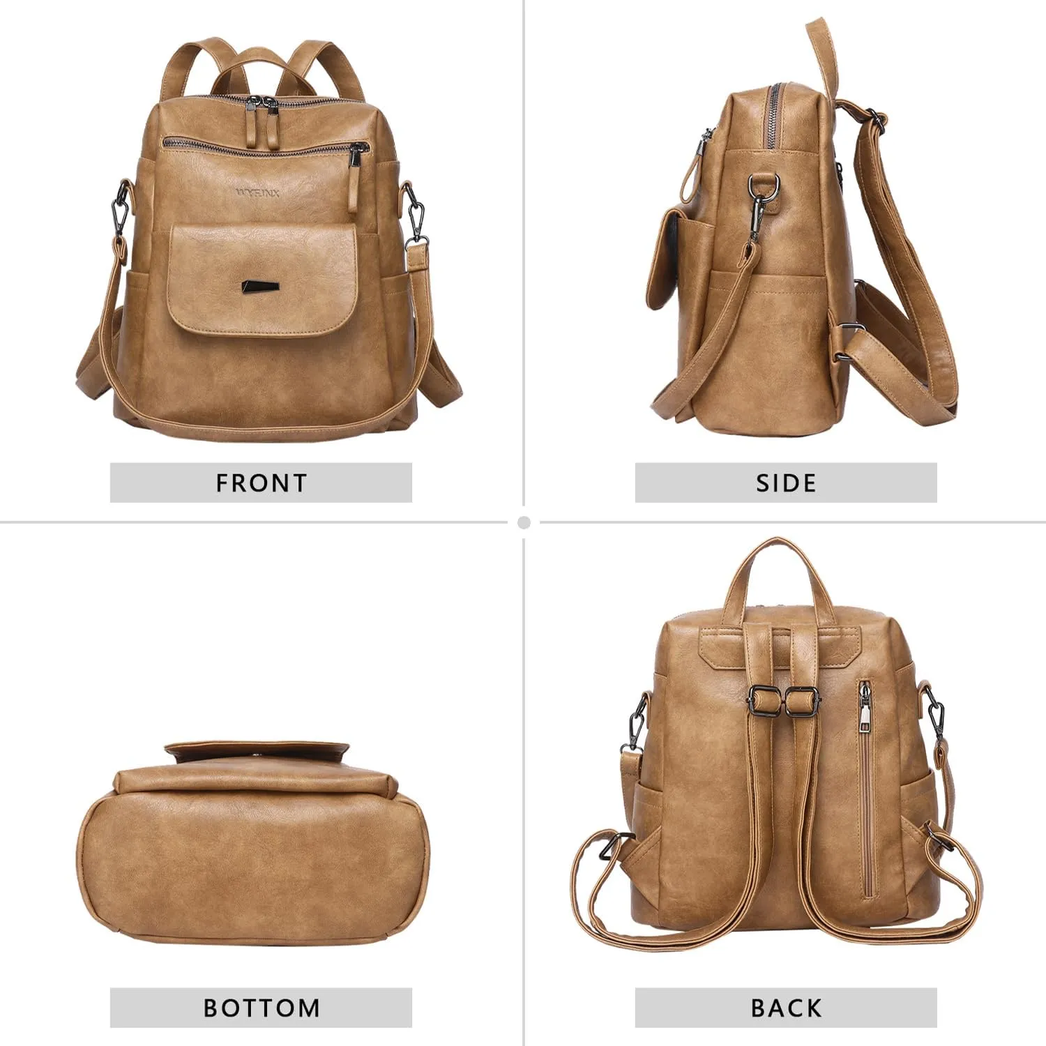 PU Leather Backpack Purse for Women Fashion Multipurpose Design Handbag Ladies Shoulder Bags Travel Backpack Camel