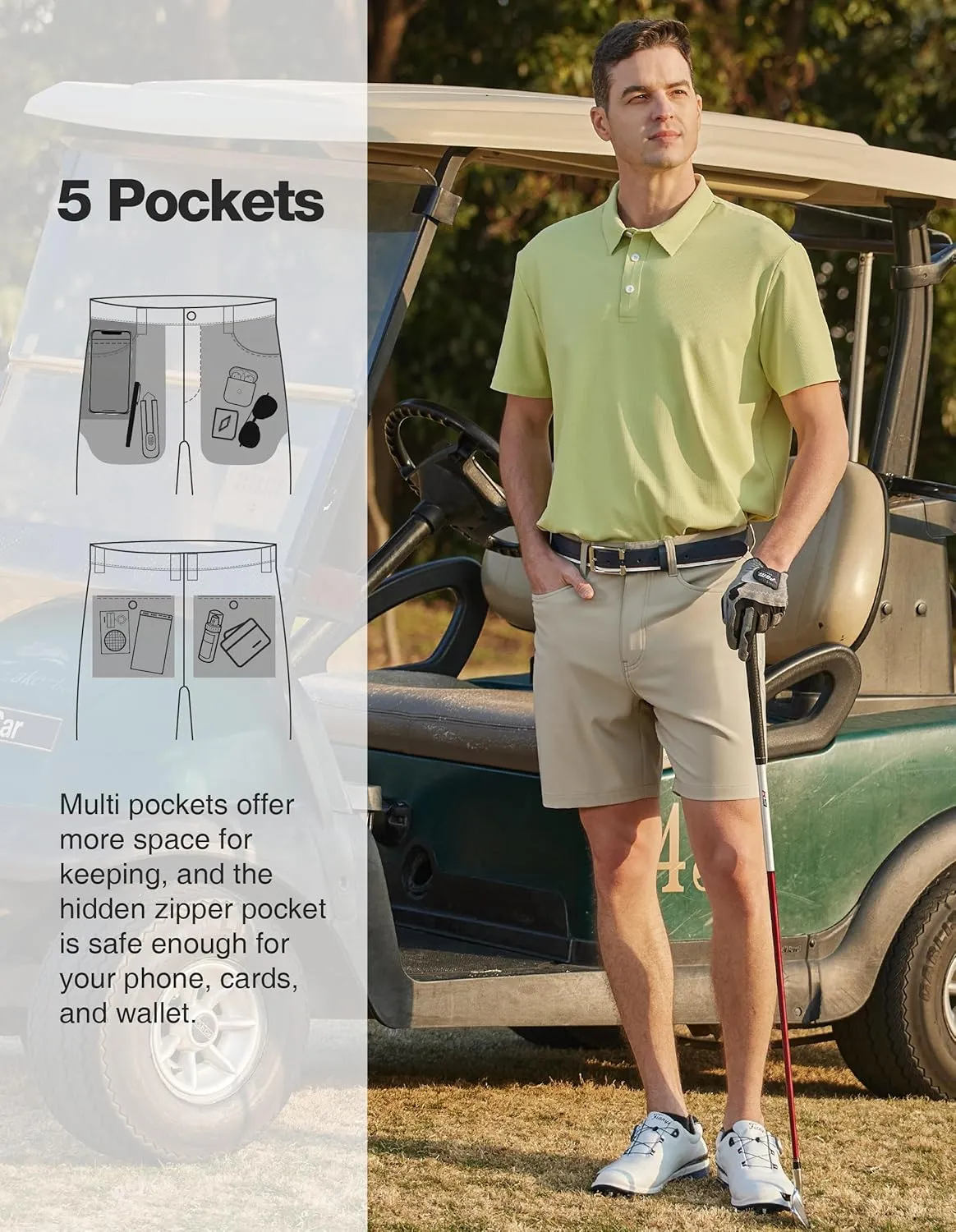 PULI Golf Shorts Men Stretch Dress Lightweight Travel Relax Fit Casual Waterproof Quick Dry Summer Shorts 7 Inch Inseam