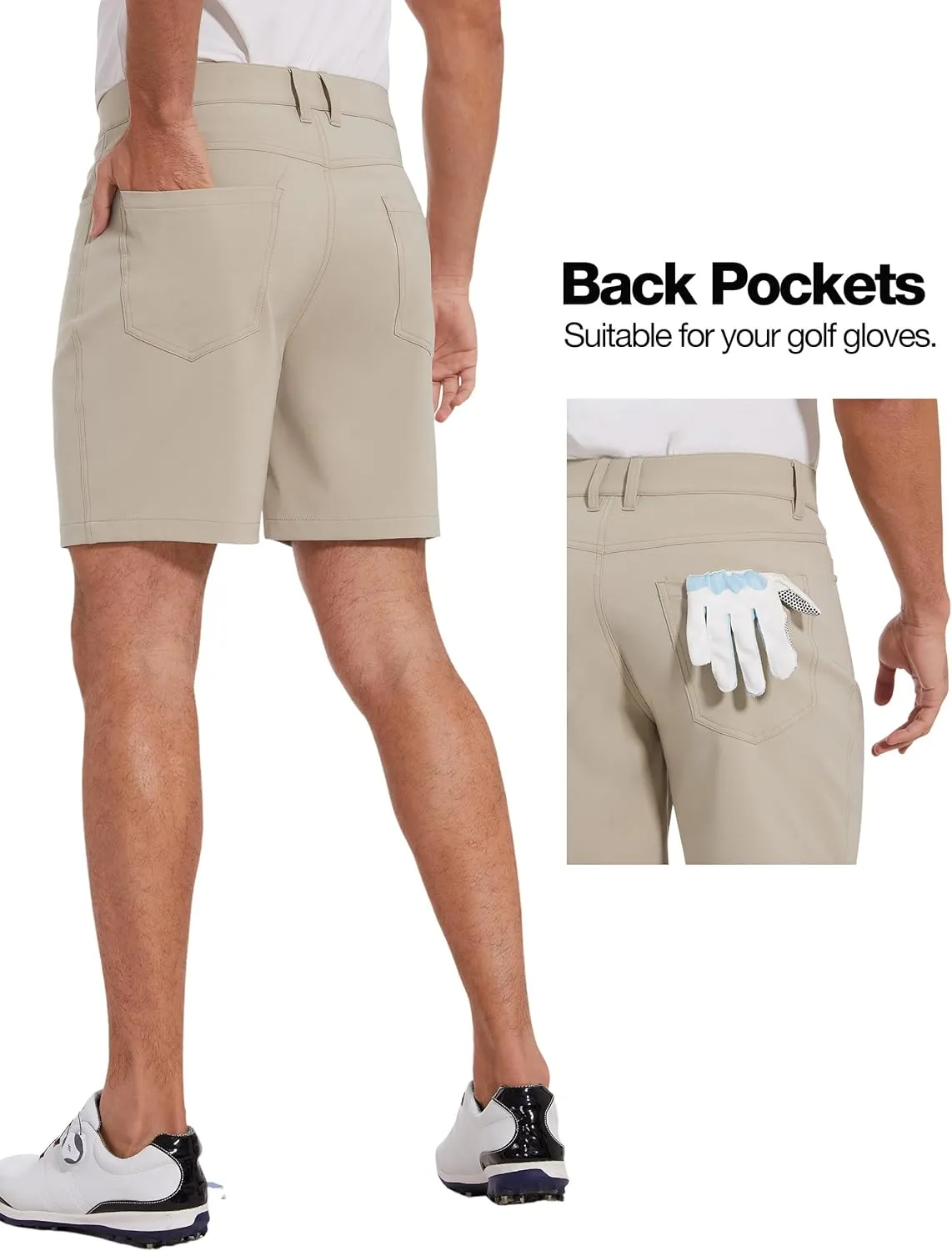 PULI Golf Shorts Men Stretch Dress Lightweight Travel Relax Fit Casual Waterproof Quick Dry Summer Shorts 7 Inch Inseam
