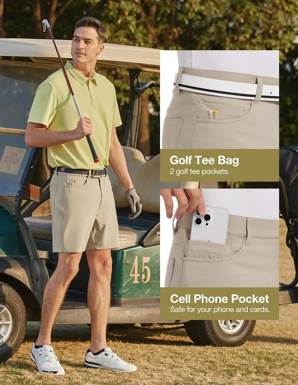 PULI Golf Shorts Men Stretch Dress Lightweight Travel Relax Fit Casual Waterproof Quick Dry Summer Shorts 7 Inch Inseam