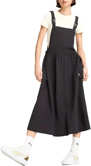 Puma Womens Downtown Dungaree Woven Sleeveless Midi Dress Casual Casual - Black - Size M