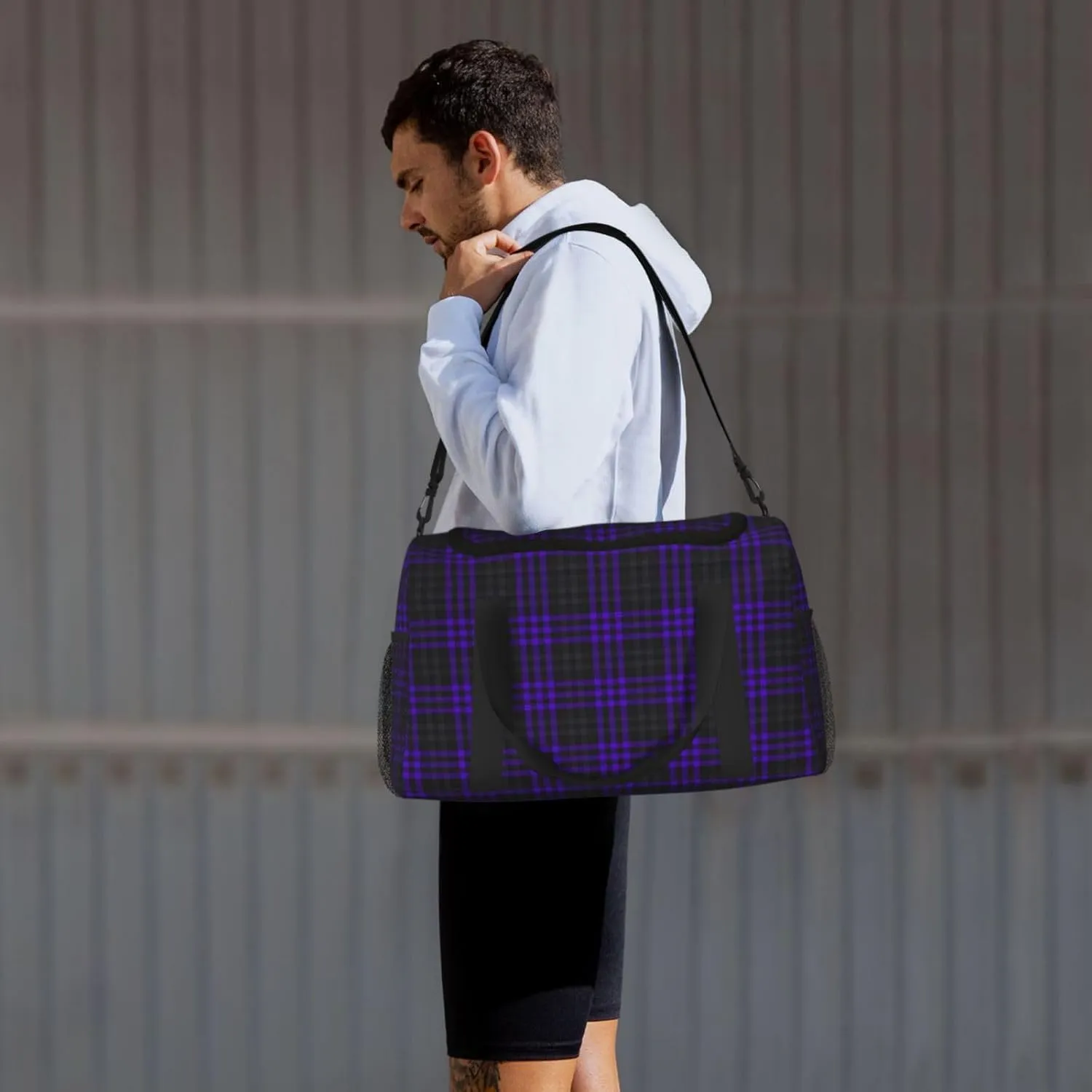 Purple Black Stripes Travel Duffel Bag Large Foldable Waterproof Overnight Bag For Beach Swim Bags Pool Sports Gym