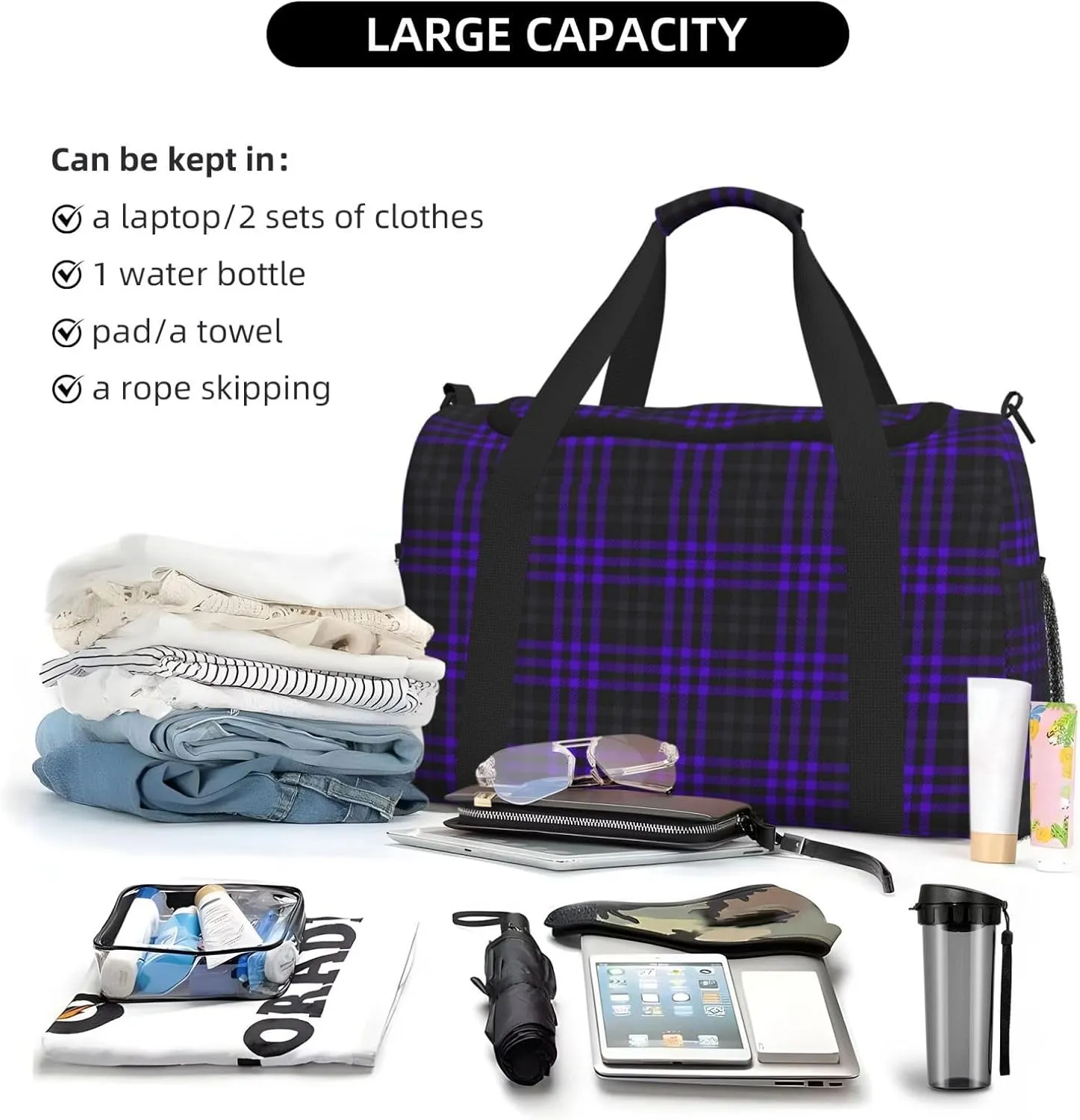 Purple Black Stripes Travel Duffel Bag Large Foldable Waterproof Overnight Bag For Beach Swim Bags Pool Sports Gym