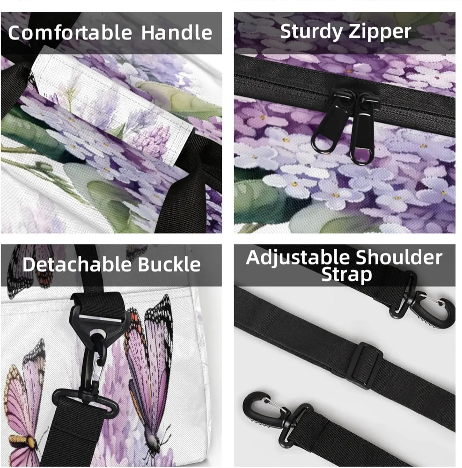 Purple Hydrangea Butterfly Small Gym Bag 18 inch Carry On Duffel Bag for Weekender Travel Sports Workout Yoga Gymnastics Dance Ballet