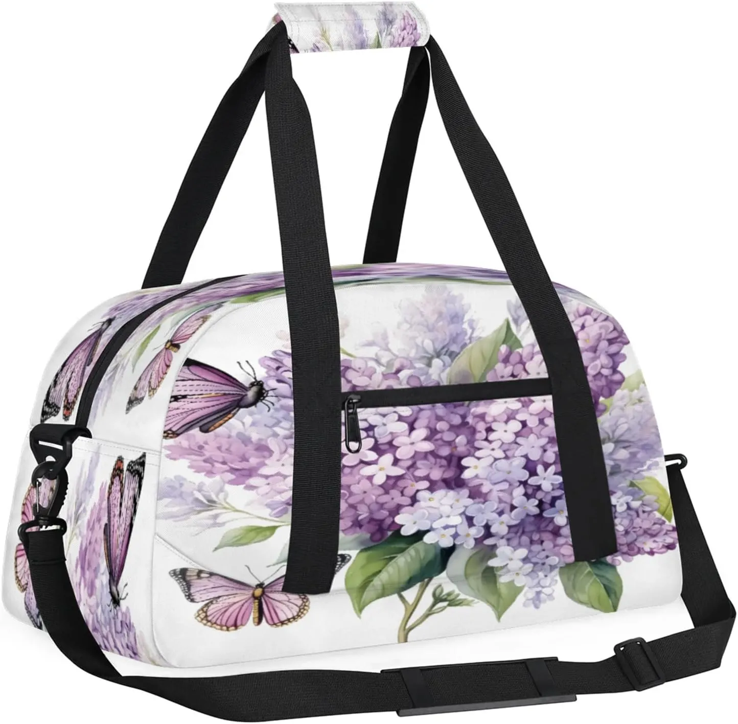 Purple Hydrangea Butterfly Small Gym Bag 18 inch Carry On Duffel Bag for Weekender Travel Sports Workout Yoga Gymnastics Dance Ballet