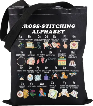 PWHAOO Funny Cross Stitch Tote - Crocheting Alphabet Cross Stitch Lover Gift Bag
