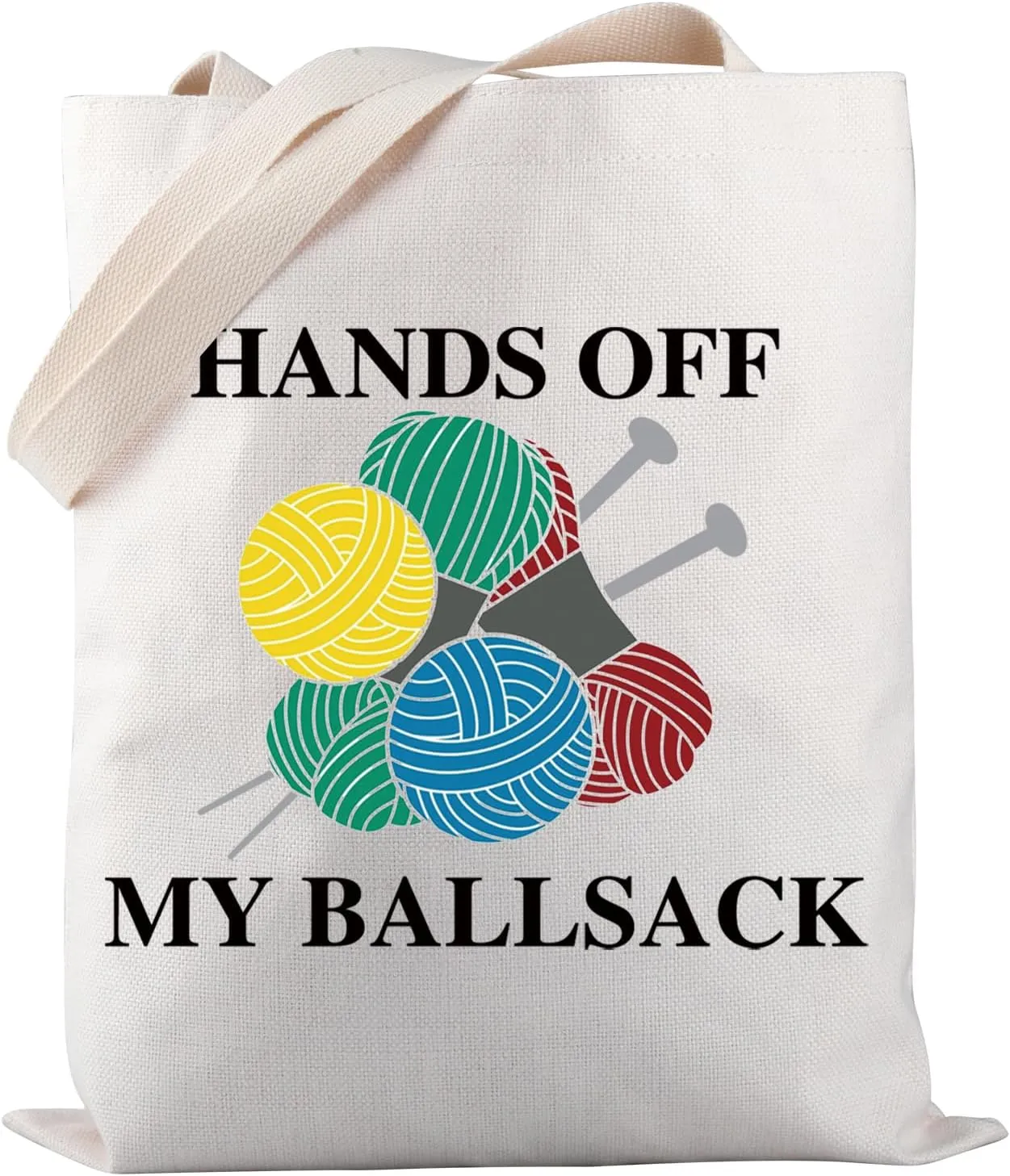 PWHAOO Knitting Project Bag Hands Off My Ball Sack Knitting Humor Gift Yarn Bag Knitting Bag Mothers Day Gift