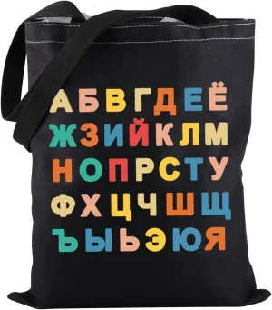 PWHAOO Russian Language Tote Bag Russian Alphabet Tote Bag Russia Characters Symbols Gift Russian Teacher Gift