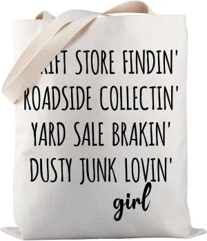 PWHAOO Thrift Store Tote Bag Yard Sale Tote Bag Junking Tote Bag Thrifty Girl Gift Junk Lovers Gift