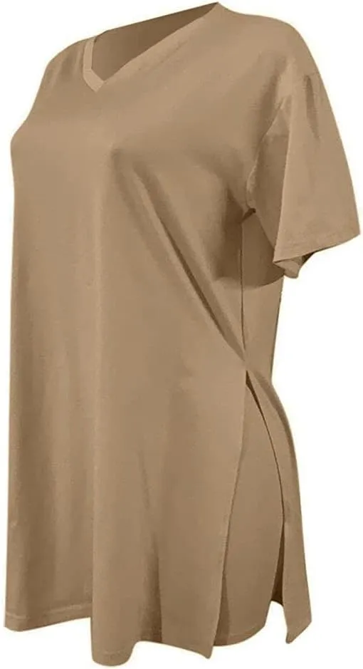 qfmqkpi Women’s Casual 2 Piece Outfits V Neck Side Split Tops and Shorts Set Tracksuit