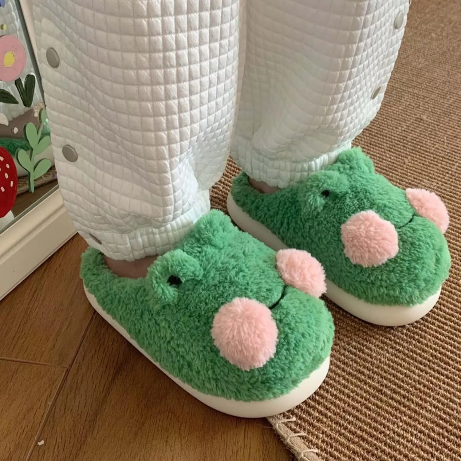 QSKPC Women's fuzzy memory foam slippers Women's cute animal slippers Indoor and outdoor plush slippers Bedroom slippers Home shoes