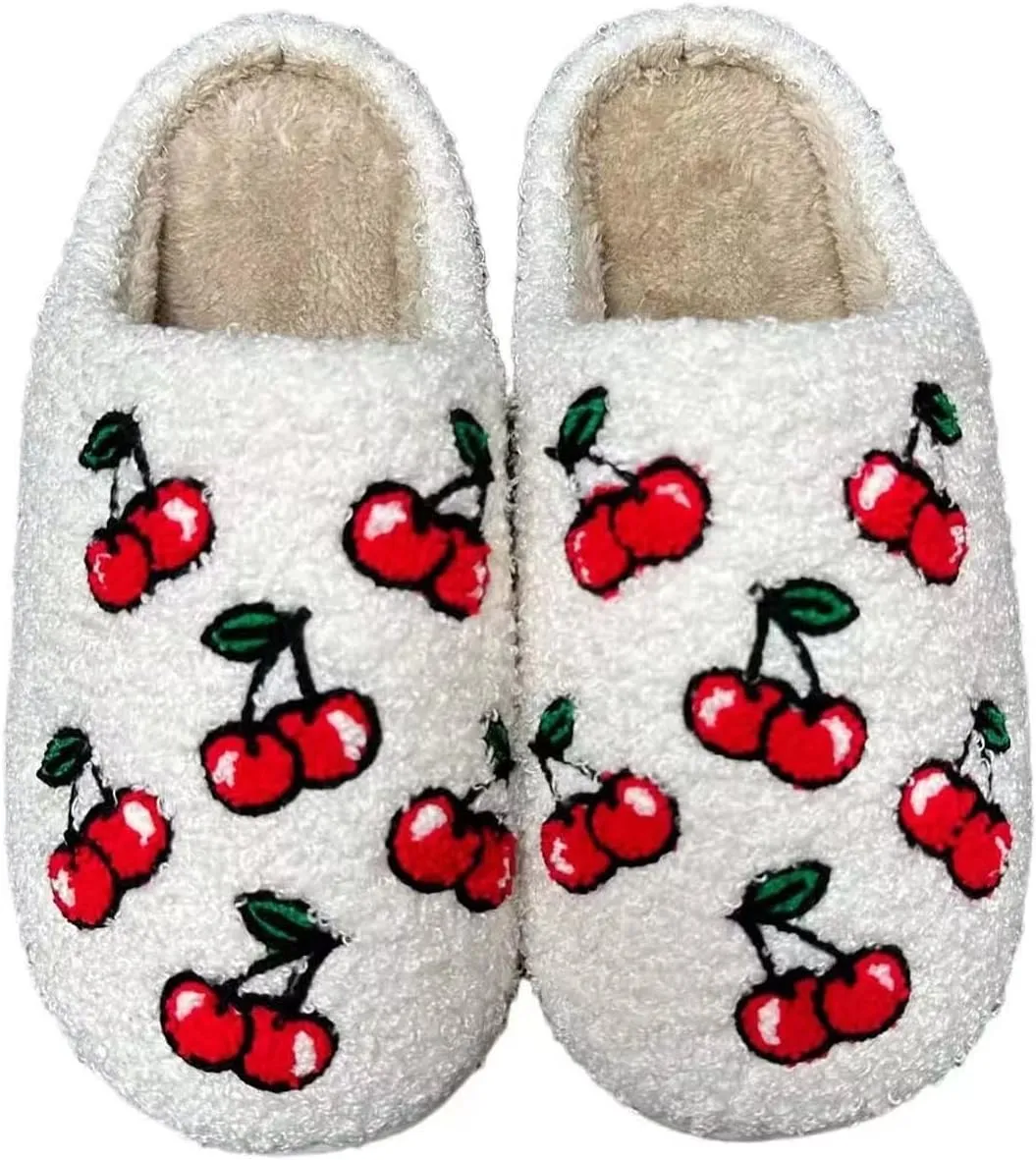 QSKPC Women's Men's Heart Heart Slippers Strawberry Cherry Mushroom Slippers Evil Eye Slippers Cartoon Animal Cat Slippers Memory Foam Cozy Plush Slippers Couple Indoor Household Slippers
