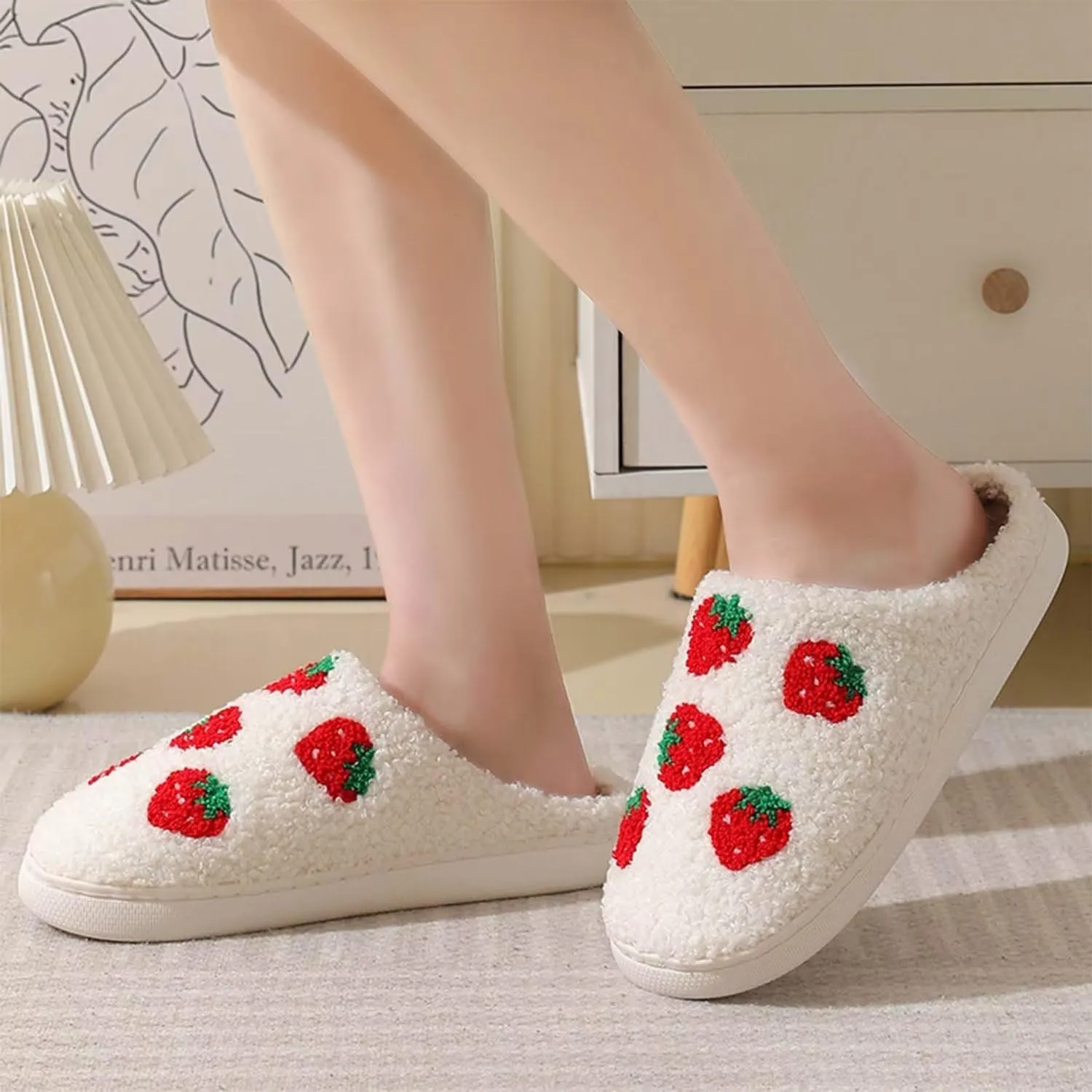 QSKPC Women's Men's Heart Heart Slippers Strawberry Cherry Mushroom Slippers Evil Eye Slippers Cartoon Animal Cat Slippers Memory Foam Cozy Plush Slippers Couple Indoor Household Slippers