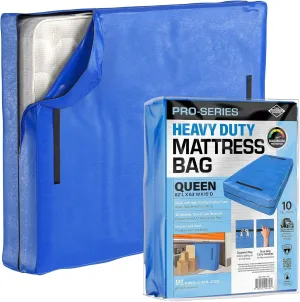 (Queen) 10 Mil Thick - Moving and Storage Mattress Bag w Zipper and 8 Carrying Handles - Waterproof - UV Resistant - Heavy Duty - Long Lasting (Blue, Queen)