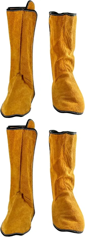 QWORK Fireproof Shoe Leg Cover Leather for Welding Welder Work Boot Protectors, Welding Safety Boot Covers, Leg Guards Gaiters, Men and Women, 2 Pairs
