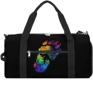 Rainbow Footprints Sports Gym Bag for Men Women Travel Duffel Bag with Shoulder Strap