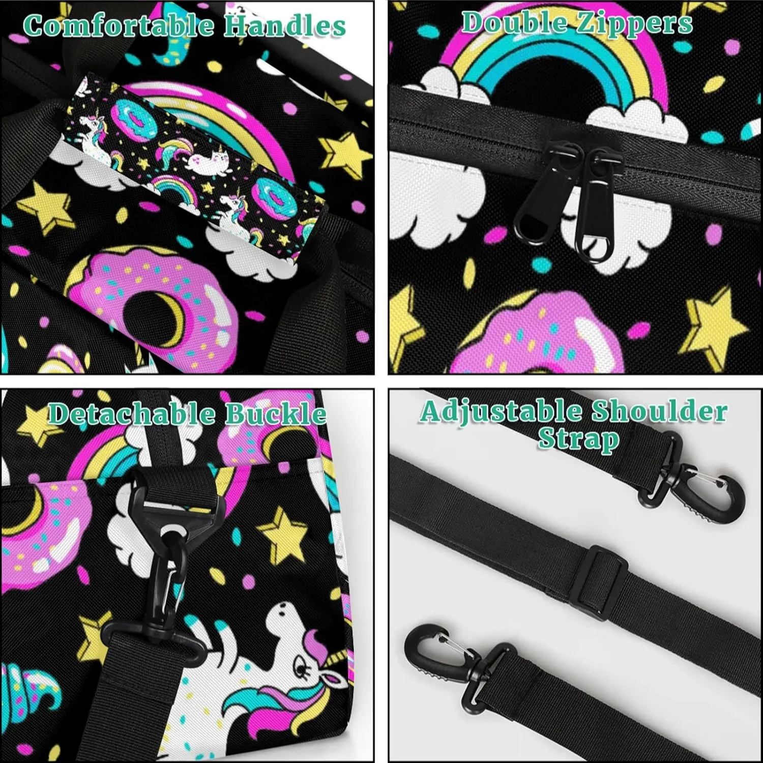 Rainbow Unicorns 18 inch Small Gym Bag for Women and Men, Lightweight Carry On Weekender Bag Mini Duffel Bag for Travel Sports Workout
