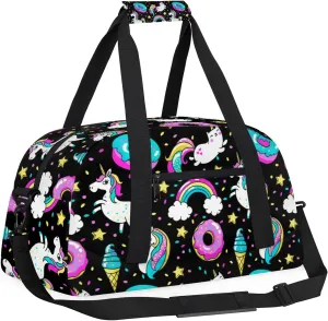Rainbow Unicorns 18 inch Small Gym Bag for Women and Men, Lightweight Carry On Weekender Bag Mini Duffel Bag for Travel Sports Workout