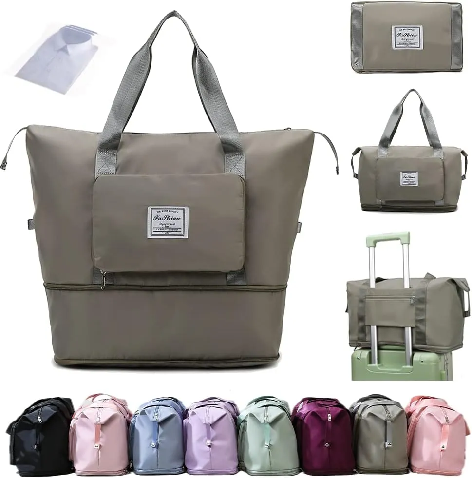 Ranslen Large Capacity Folding Travel Bag,Expansion Travel Duffel Bag with Dry and Wet Separation Portable Travel Duffel Bag