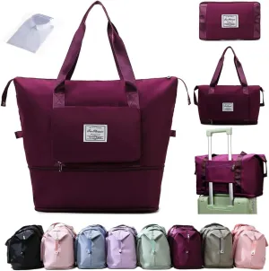 Ranslen Large Capacity Folding Travel Bag,Expansion Travel Duffel Bag with Dry and Wet Separation Portable Travel Duffel Bag