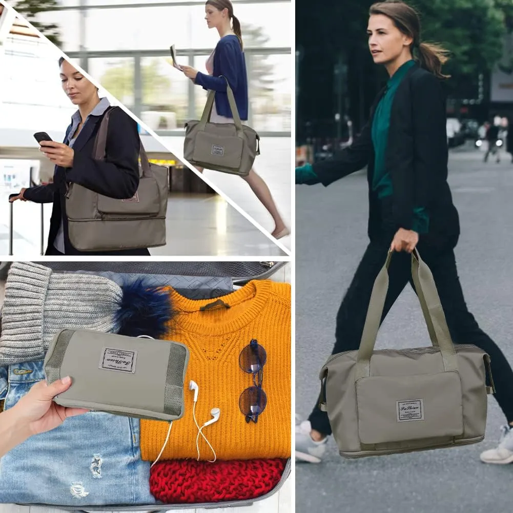 Ranslen Large Capacity Folding Travel Bag,Expansion Travel Duffel Bag with Dry and Wet Separation Portable Travel Duffel Bag