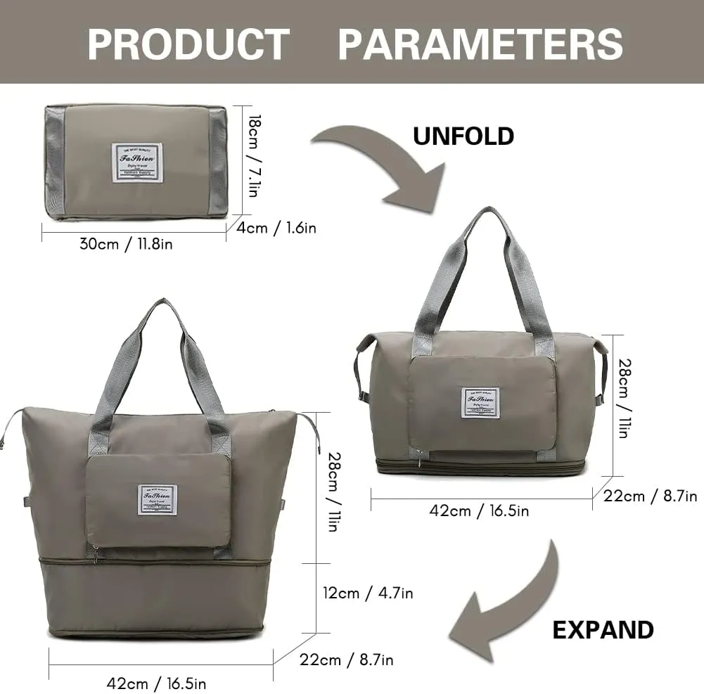 Ranslen Large Capacity Folding Travel Bag,Expansion Travel Duffel Bag with Dry and Wet Separation Portable Travel Duffel Bag