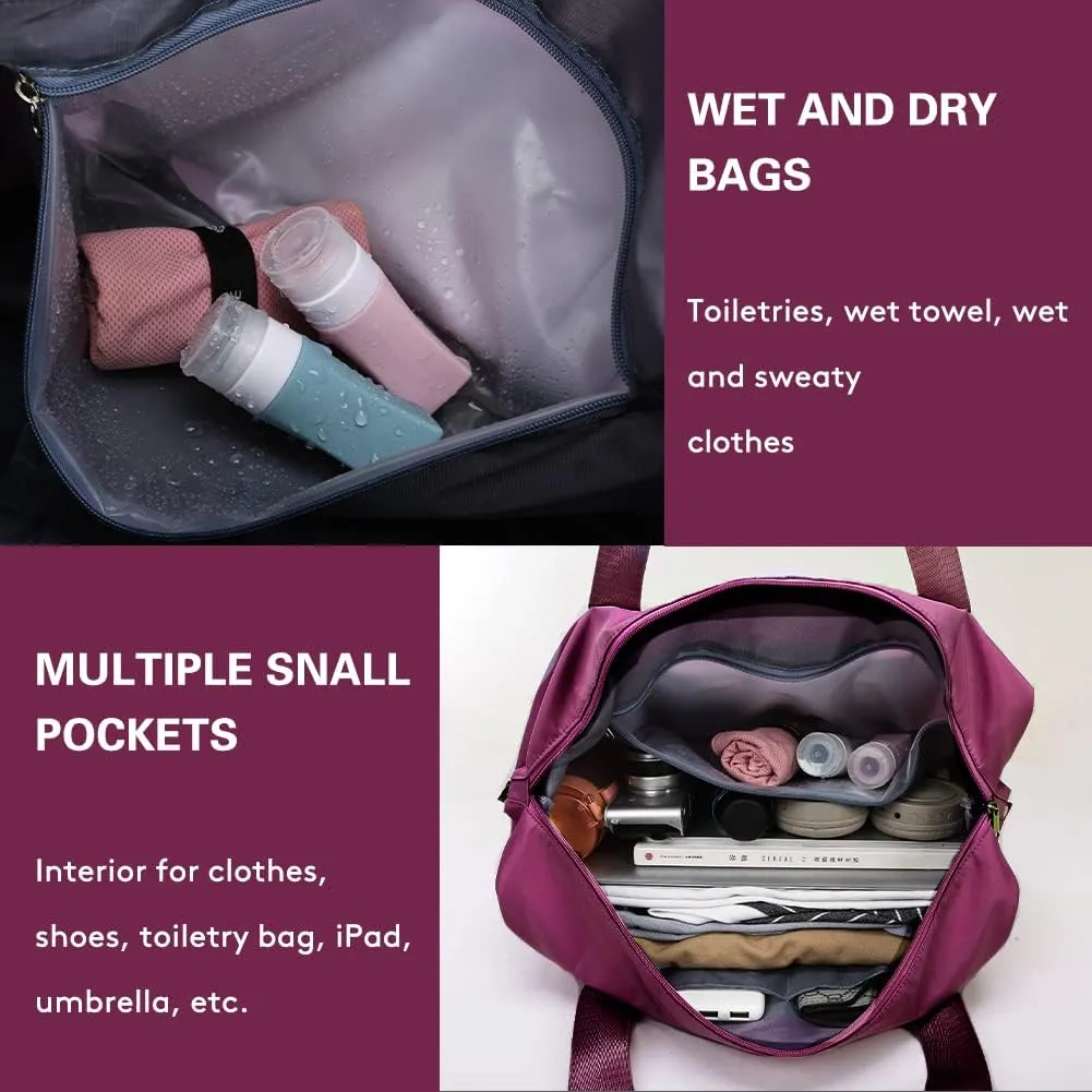 Ranslen Large Capacity Folding Travel Bag,Expansion Travel Duffel Bag with Dry and Wet Separation Portable Travel Duffel Bag