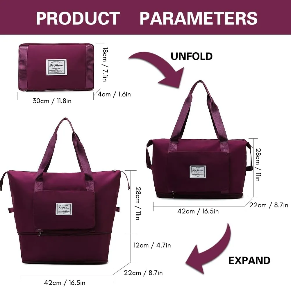 Ranslen Large Capacity Folding Travel Bag,Expansion Travel Duffel Bag with Dry and Wet Separation Portable Travel Duffel Bag