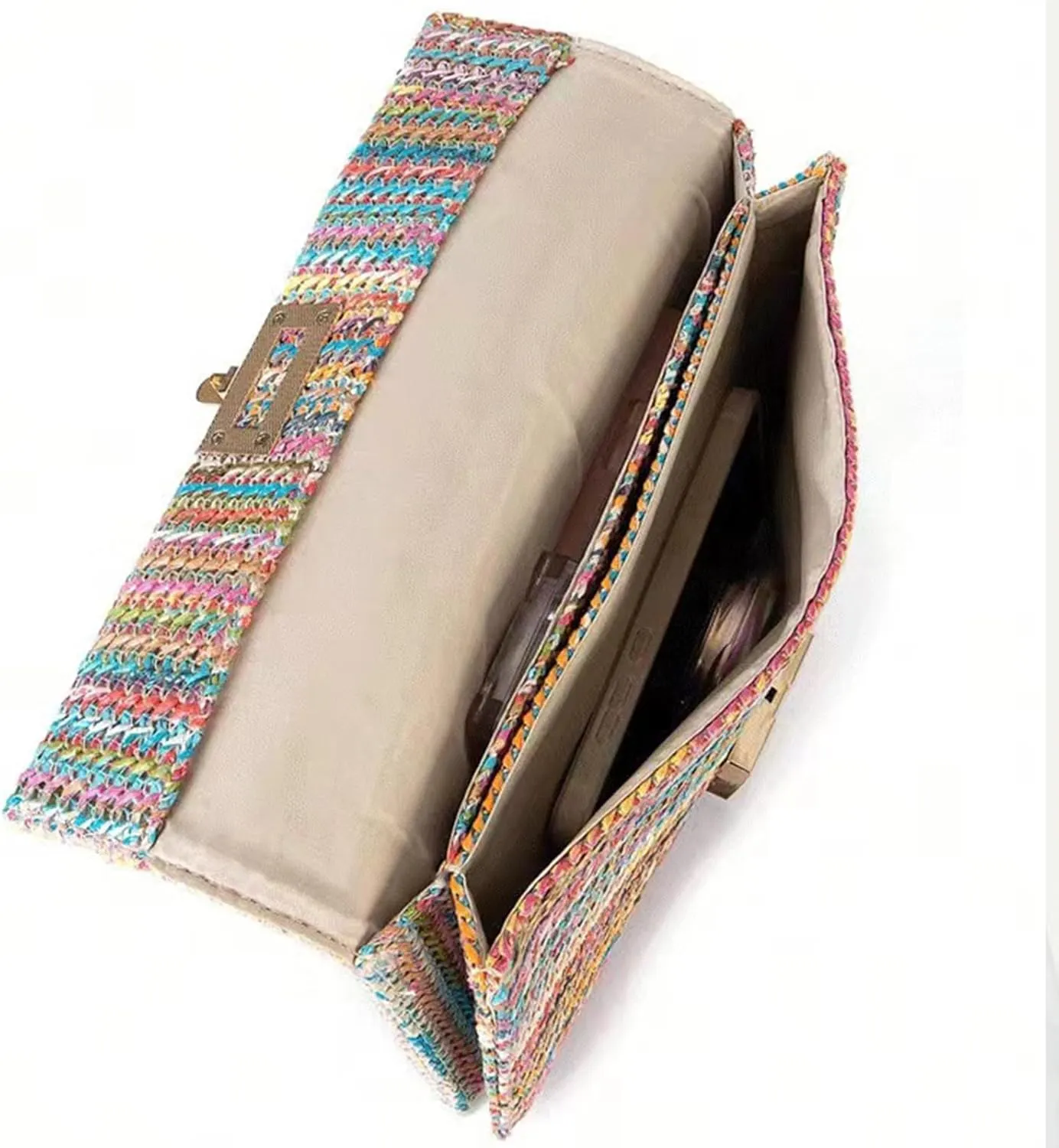 Rattan Clutch Purse for Women,Summer Straw Woven Beach Woven Bag Wicker Raffia Envelope Evening Clutch for Wedding
