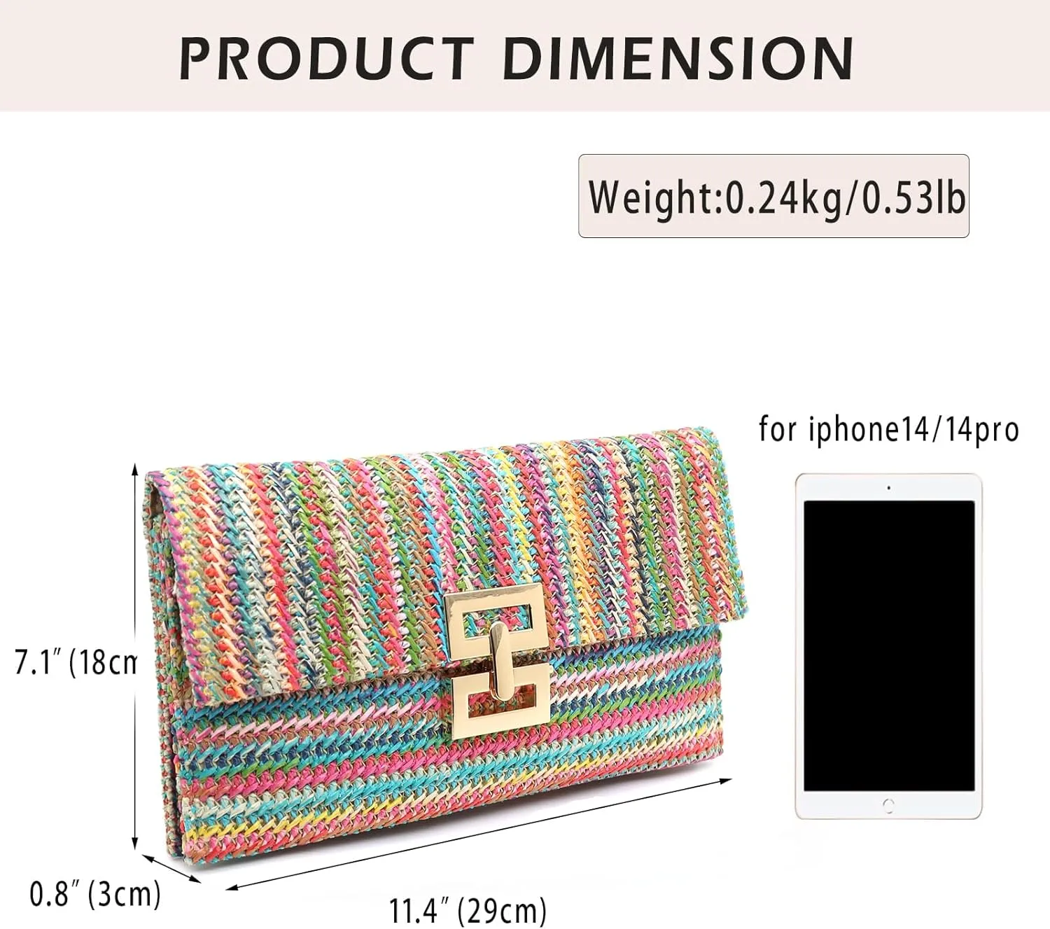 Rattan Clutch Purse for Women,Summer Straw Woven Beach Woven Bag Wicker Raffia Envelope Evening Clutch for Wedding