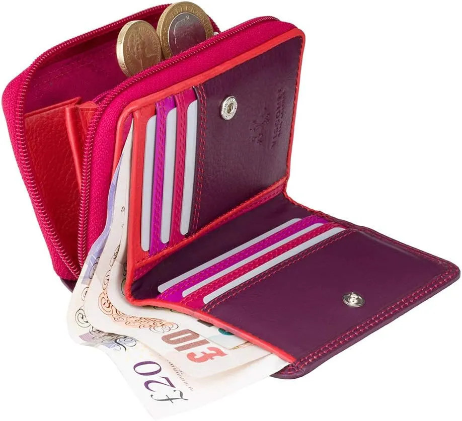 RB53 Multi Colored Small Bifold Soft Leather Ladies Wallet & Purse (Plum Multi)