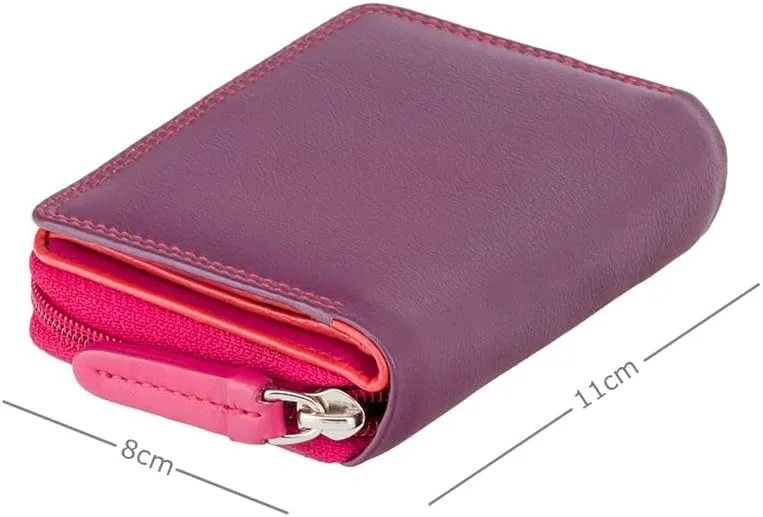RB53 Multi Colored Small Bifold Soft Leather Ladies Wallet & Purse (Plum Multi)