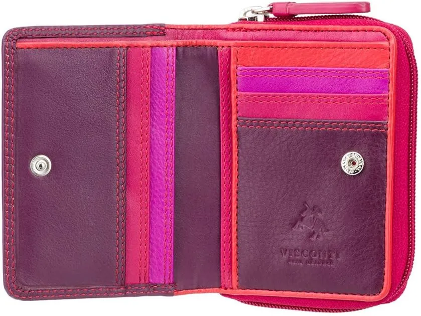 RB53 Multi Colored Small Bifold Soft Leather Ladies Wallet & Purse (Plum Multi)
