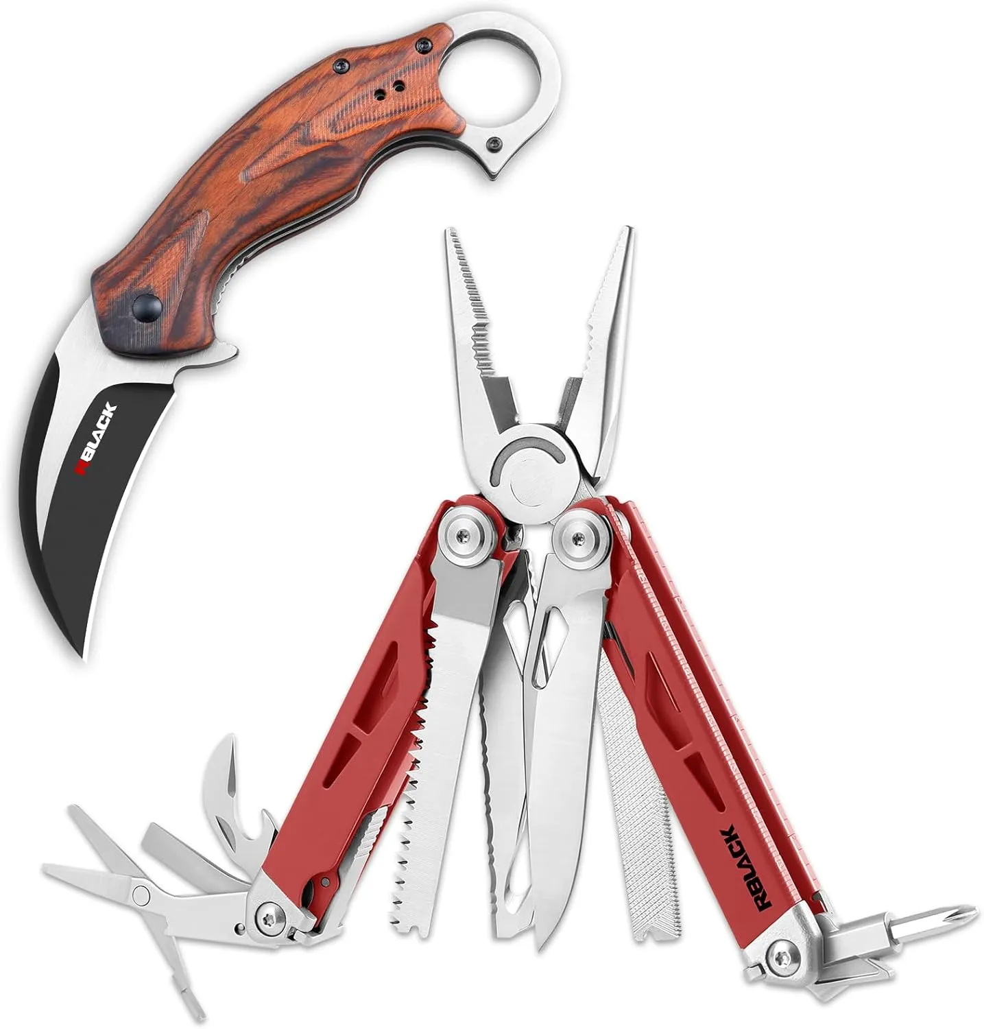 Rblack 21-in-1 Multitool Pliers and Karambit Folding Knife, Great Multitool with EDC Knife Set