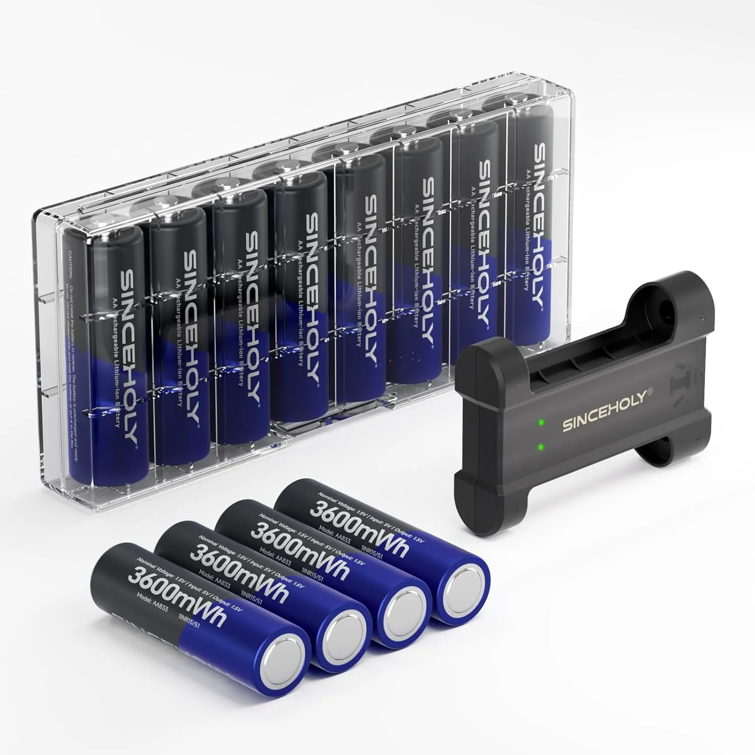 Rechargeable AA Batteries Lithium with Charger, 12 Pack 1.5V 3600mWh Double A Batteries Rechargeable, Long Lasting Lithium ion AA Batteries