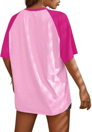 Remidoo Womens Short Sleeve Oversized T Shirt Color Block Crew Neck Casual Tee Tops