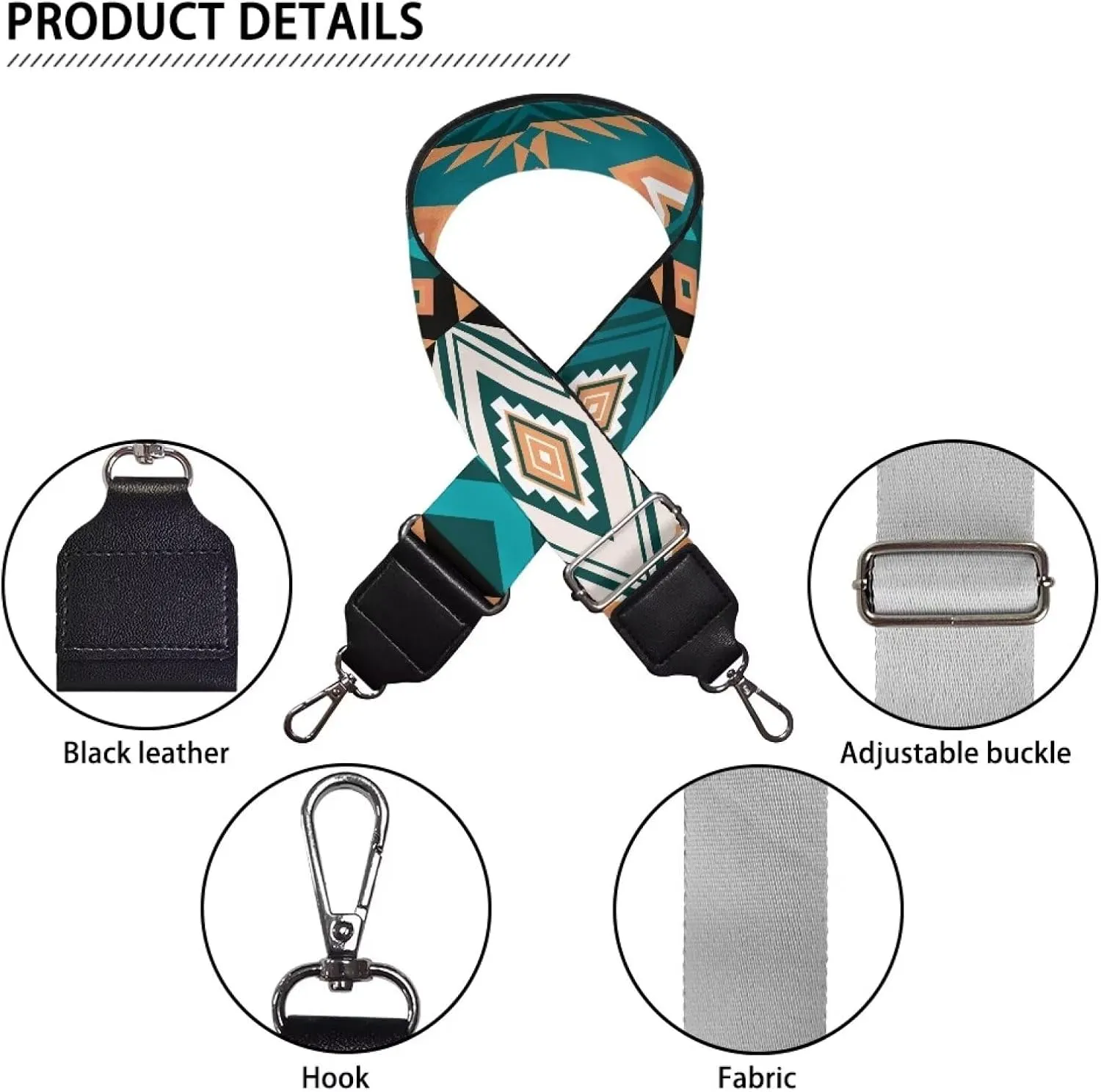 Retro Aztec Crossbody Strap for Purses, Women's Shoulder Bag Accessories, Size 29.9-50.3 Inches for Ladies Long Extender