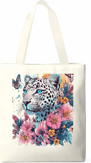 Retro Butterfly Flower Leopard Canvas Tote Bag, Aesthetic Canvas Tote Handbags for Women Shoulder Bag