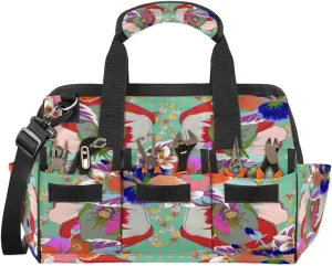 Retro Flower Ethnic Tool Bags 14.8 Inch Wide Mouth Tool Tote Bag with Handle and Adjustable Shoulder Strap Heavy Duty Tool Bag for Plumbers Electricians Handymen