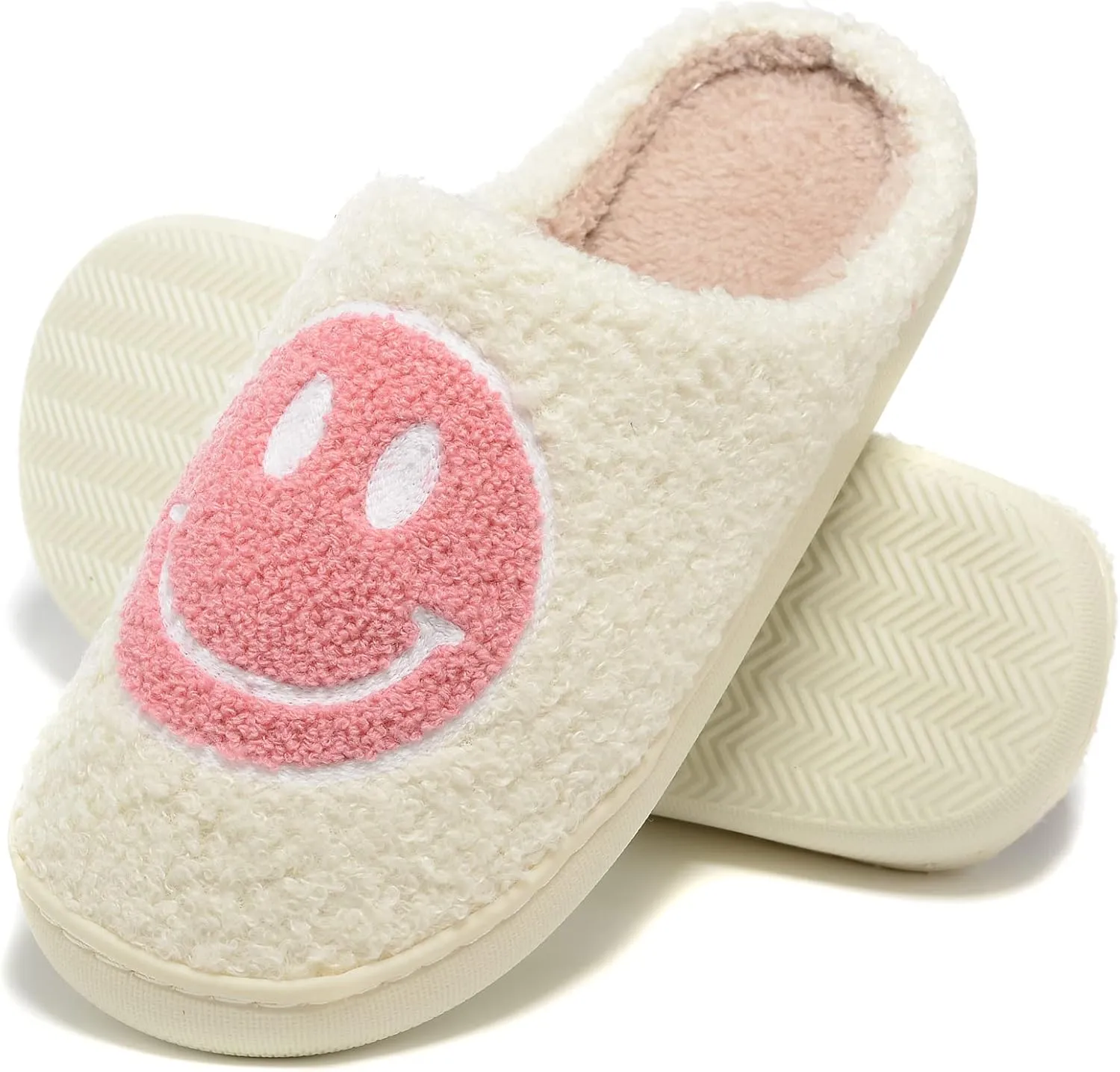 Retro Fuzzy Face Slippers for Women Men, Retro Soft Fluffy Warm Home Non-Slip Couple Style Casual Smile Face Slippers Indoor Outdoor Anti-Skid Warm Cozy Foam Slide Fuzzy Slides with Soft Memory Foam Shoes