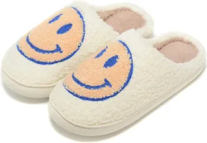 Retro Fuzzy Face Slippers for Women Men, Retro Soft Fluffy Warm Home Non-Slip Couple Style Casual Smile Face Slippers Indoor Outdoor Anti-Skid Warm Cozy Foam Slide Fuzzy Slides with Soft Memory Foam Shoes